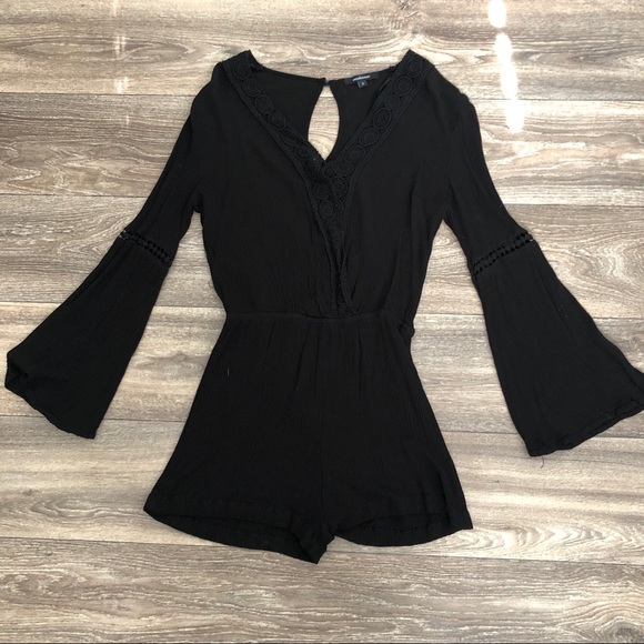 Ambiance Pants - Black Bell Sleeve Romper